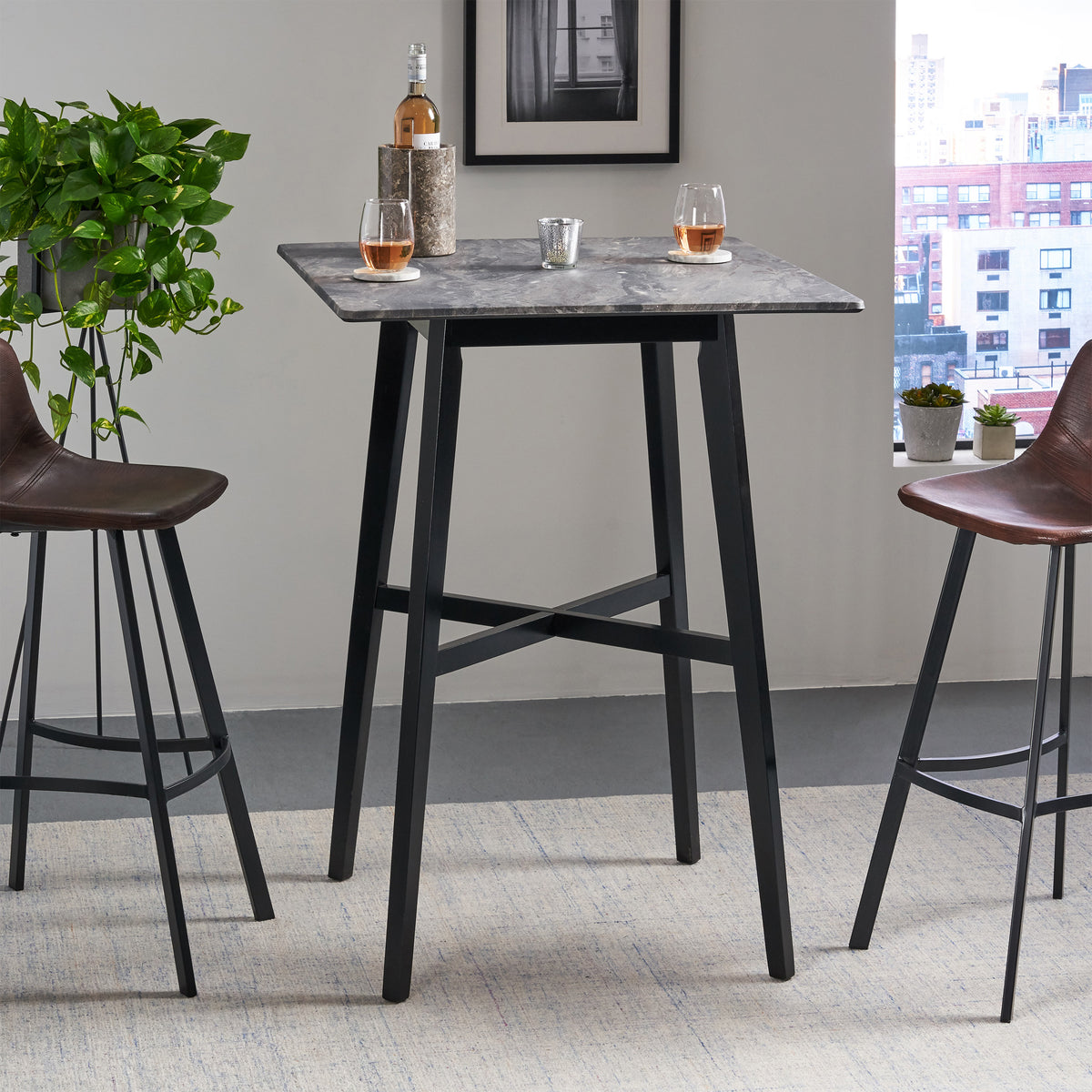 Engineered Wood Dining Table Grey/Black 45"