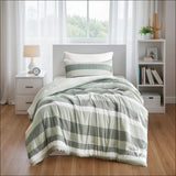Comforter Set 3-Piece - Striped Textured Print, Sage, King/Cal King
