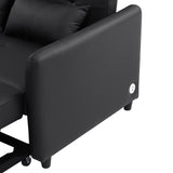 Convertible Sleeper Sofa Bed Loveseat Black PU Leather USB Ports