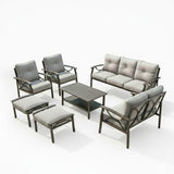 Outdoor Patio Set Steel 7 Piece Seats 9 Khaki Gray