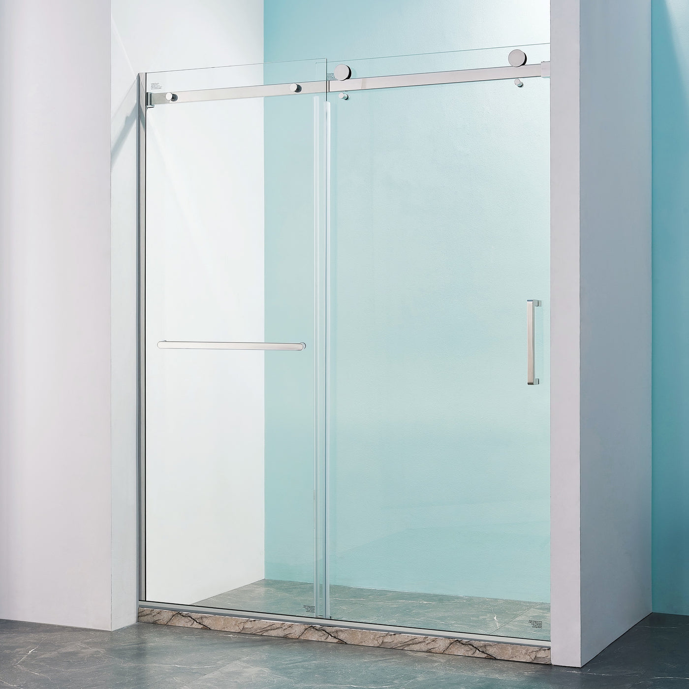 Semi-Frameless Single Sliding Shower Door 56-60"W x 75"H Brushed Nickel
