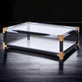 Coffee Table - Modern - Tempered Glass & Metal - Clear & White - Shelf