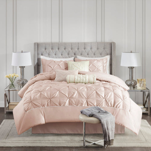 Comforter Set - Pleated Tufted - 100% Polyester - Full 7-Piece