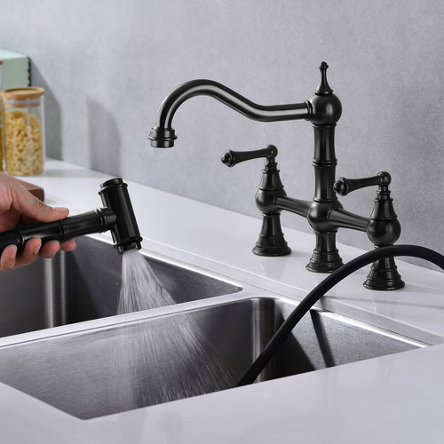 Bridge Dual Handle Kitchen Faucet with Pull-Out Side Spray