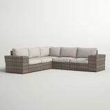 Outdoor Sectional Set HDPE Wicker Aluminum Gray L-Shape 102 In Seats 4