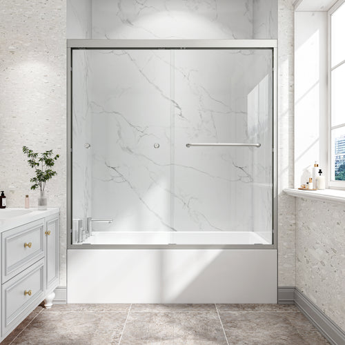 55"-60" W x 60" H Brushed Nickel Sliding Shower Door Tempered Glass