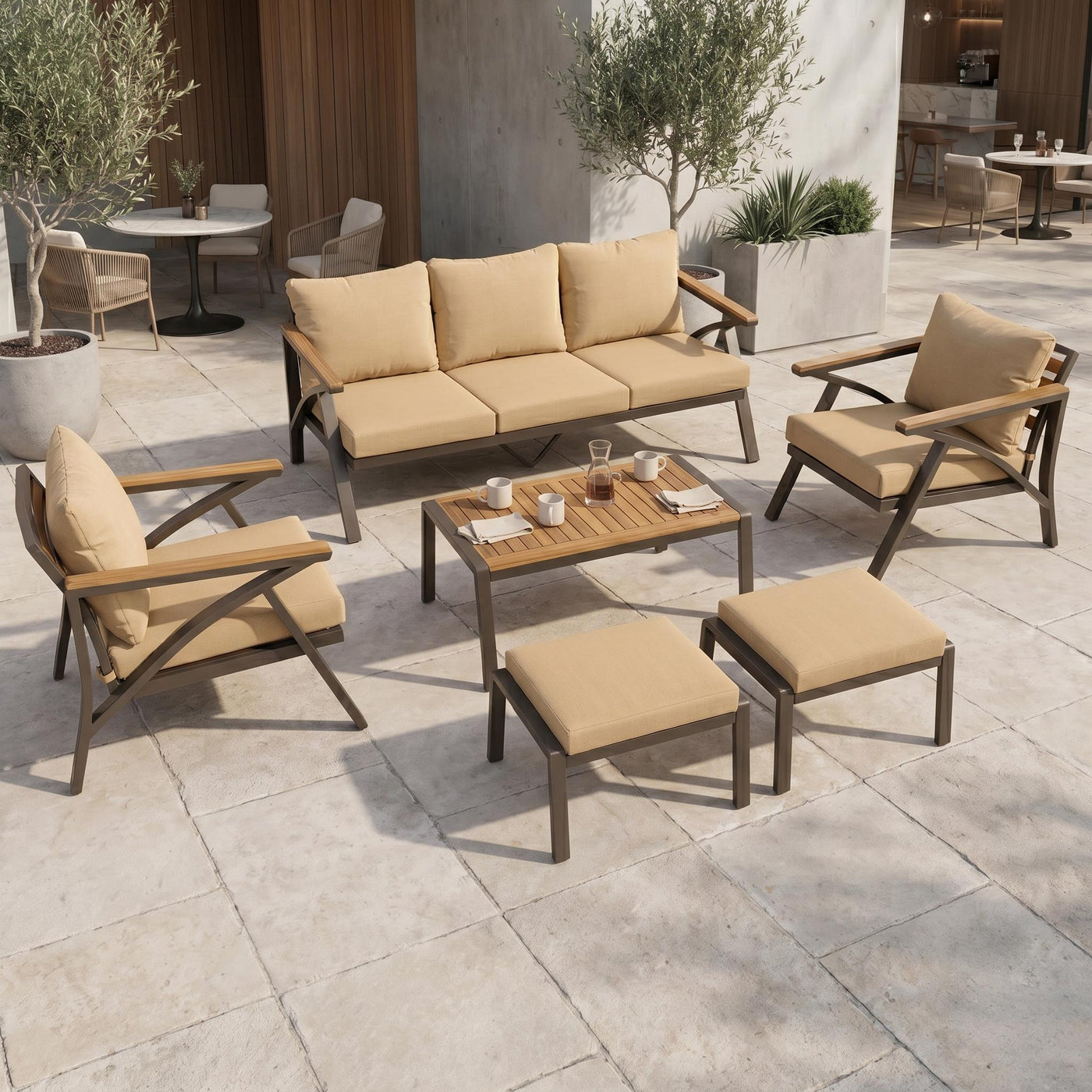 6-Piece Outdoor Patio Furniture Set Steel Frame Sofa with Cushions