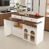 Kitchen Island with Extendable & Rotating Table, MDF with Walnut Veneer Retro De