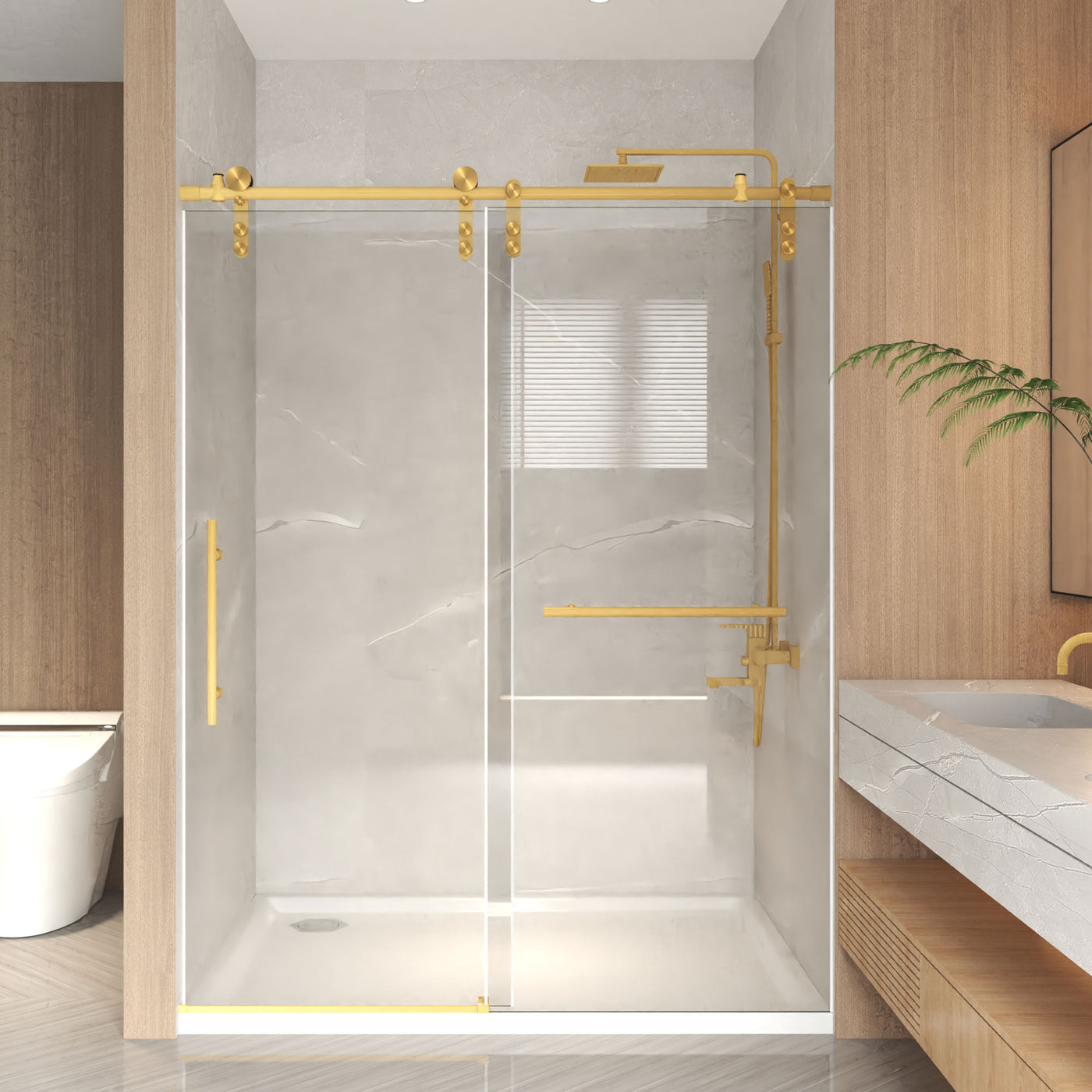 Frameless Sliding Shower Door 44-48" x 76" Clear Tempered Glass