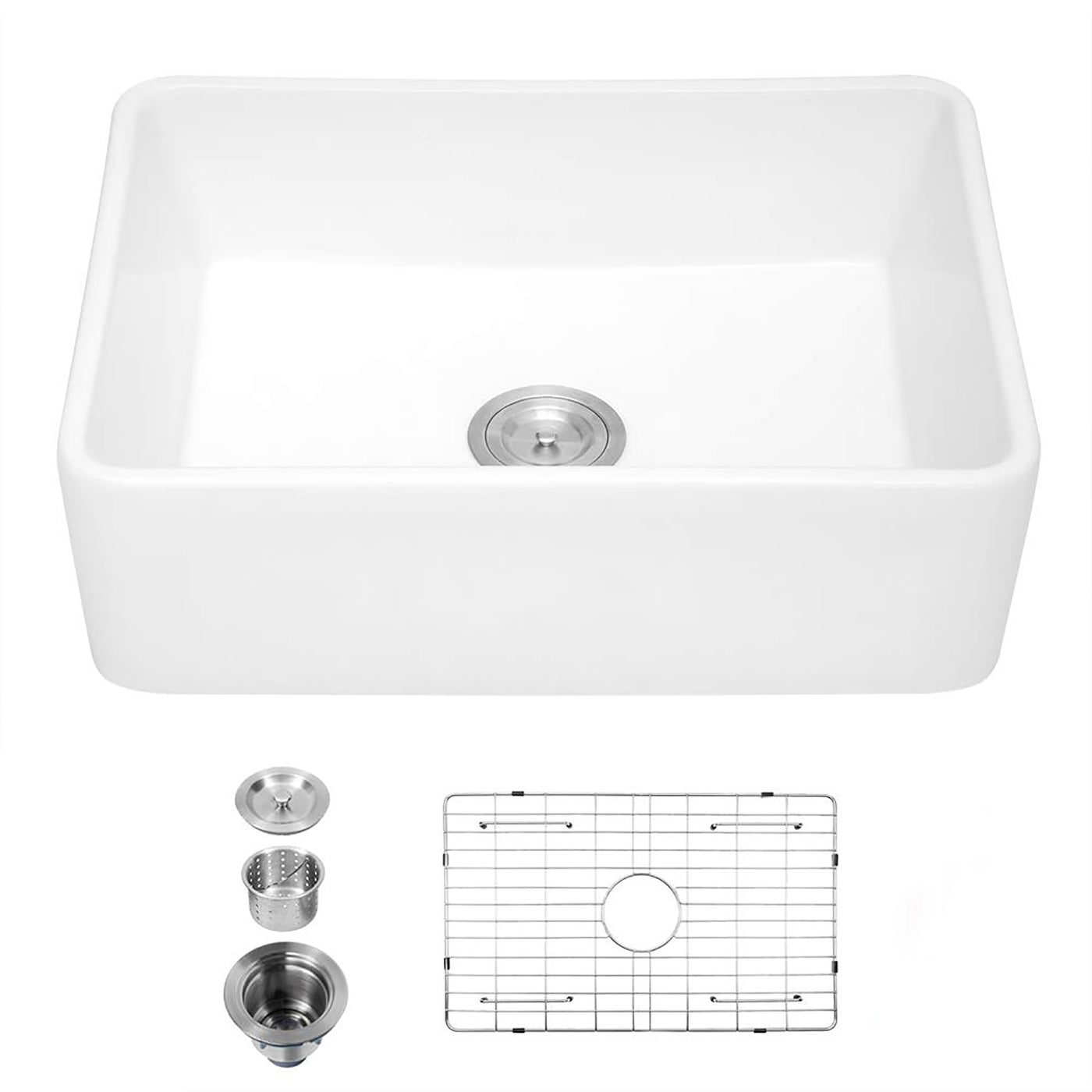 30x20 White Ceramic Farmhouse Apron-Front Single Bowl Kitchen Sink