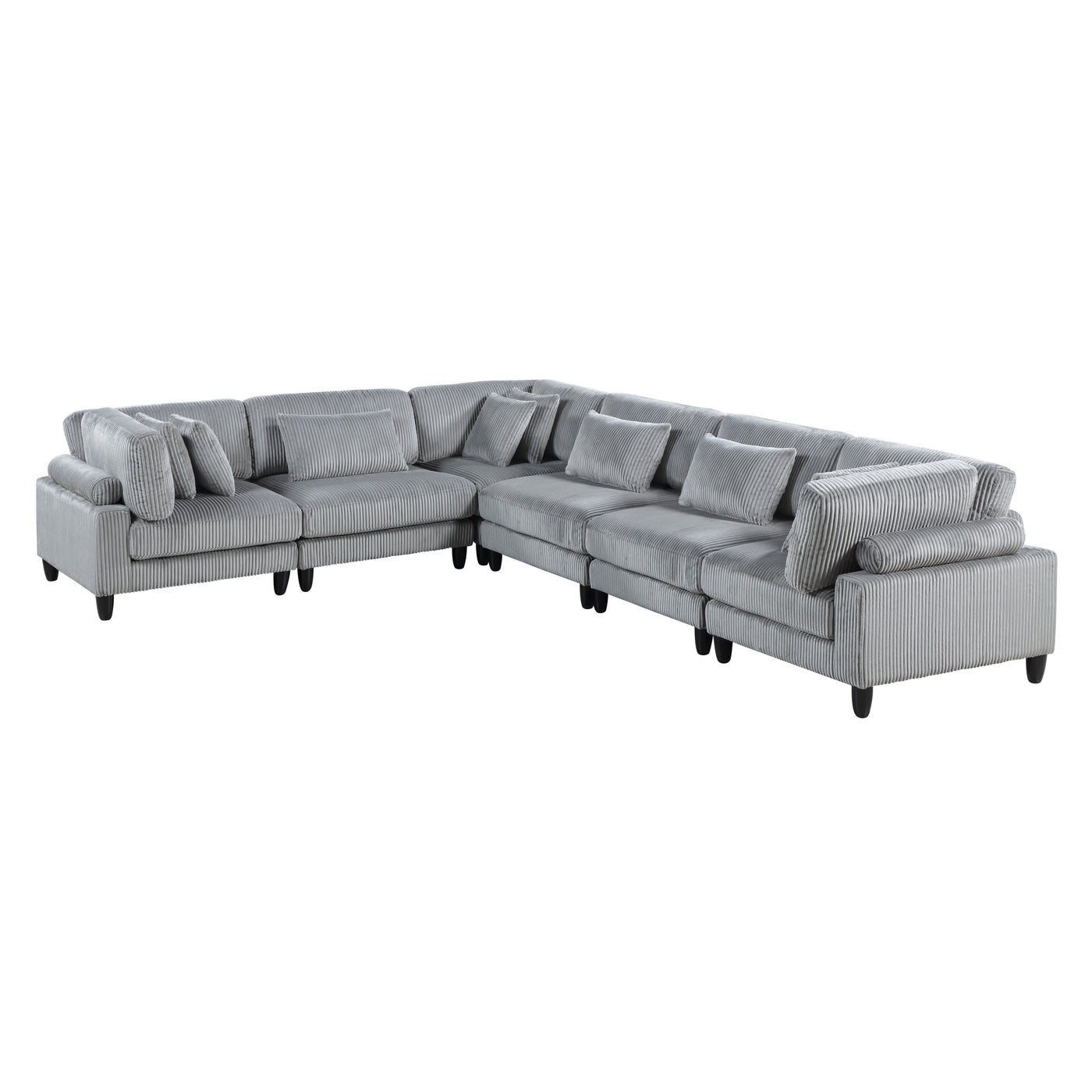 6pc Modular Sectional Corduroy Gray Living Room Sofa Set