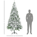 HOMCOM 9' Tall Unlit Snow Flocked Pine Artificial Christmas Tree with Realistic