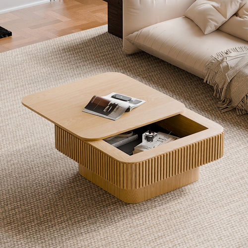 31.5" Square Wood Coffee Table with Storage