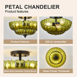 Semi Flush Mount Ceiling Light, Green Glass Ceiling Light Fixture