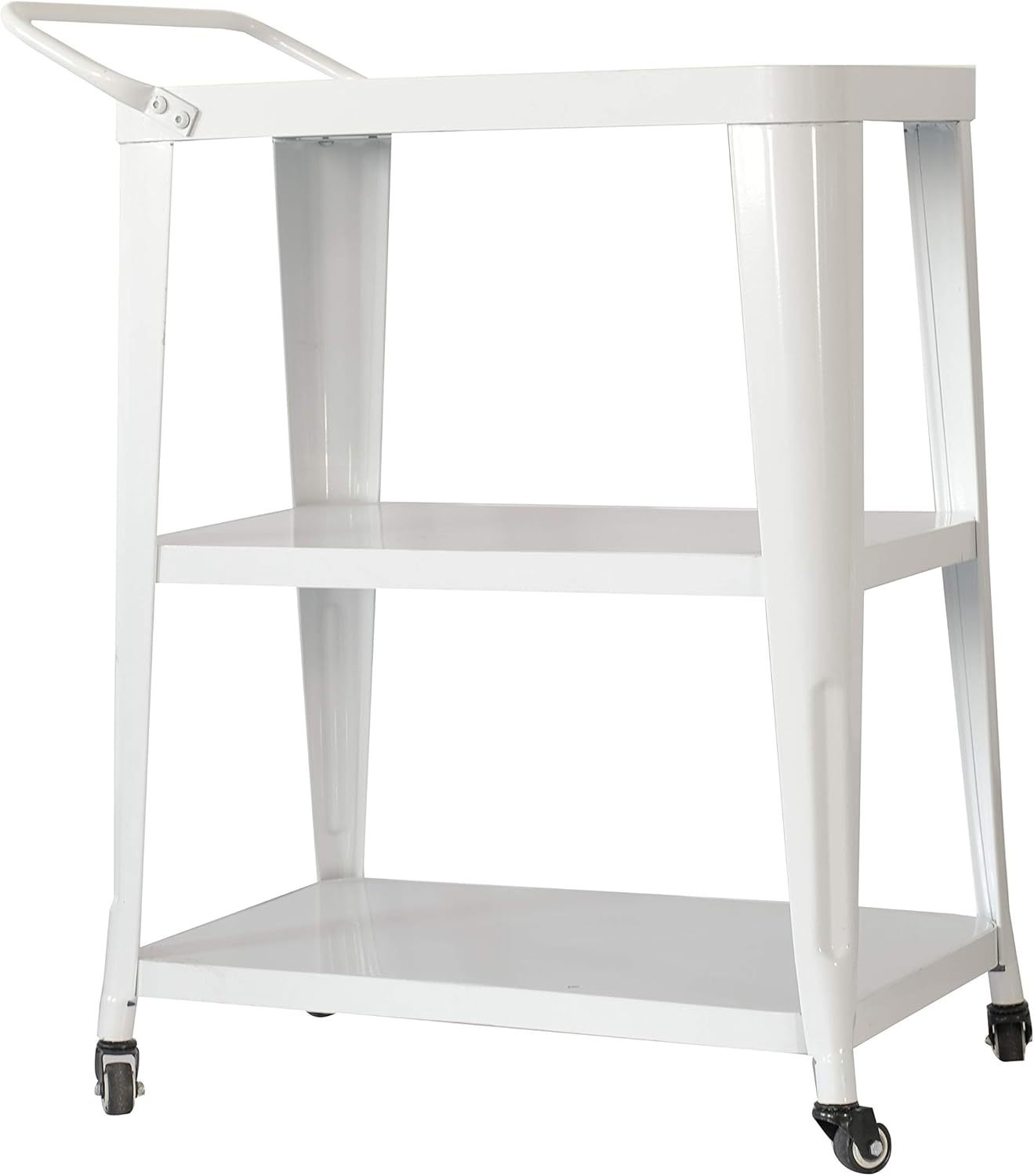 Industrial Dining Cart, 3-Tier Metal Frame with Swivel Wheels, White