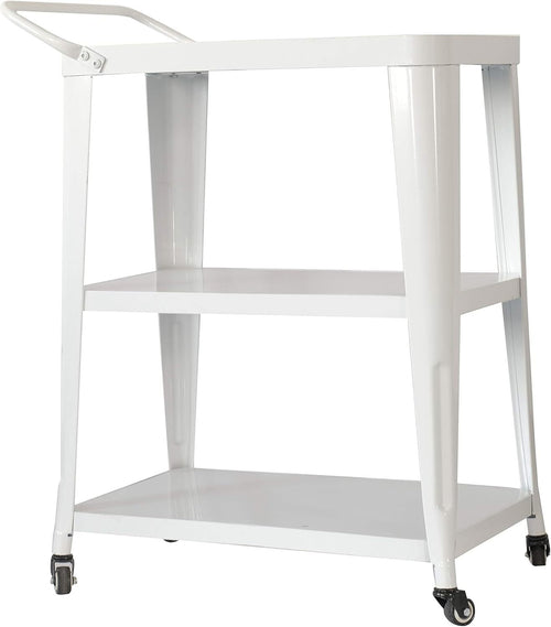 Industrial Dining Cart, 3-Tier Metal Frame with Swivel Wheels, White