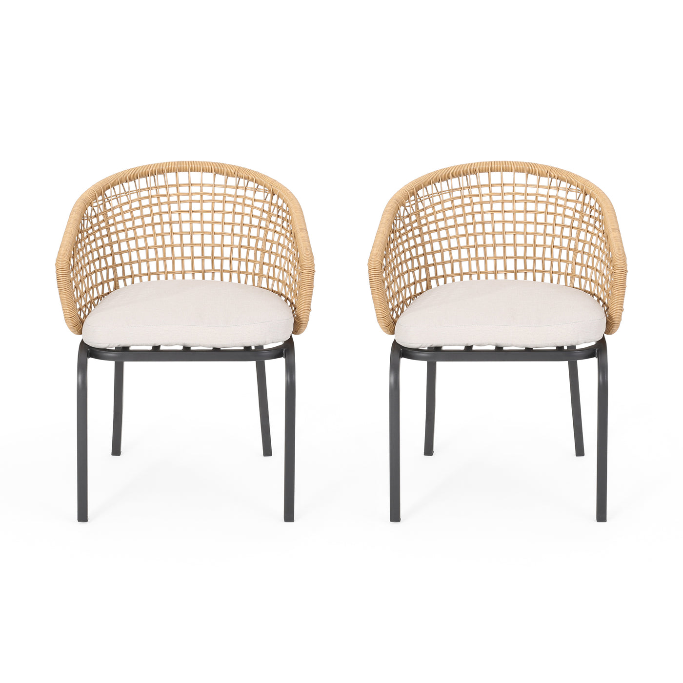 Outdoor Wicker Chair with Powder-coated Iron Legs Light Brown