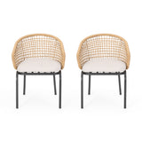 Outdoor Wicker Chair with Powder-coated Iron Legs Light Brown
