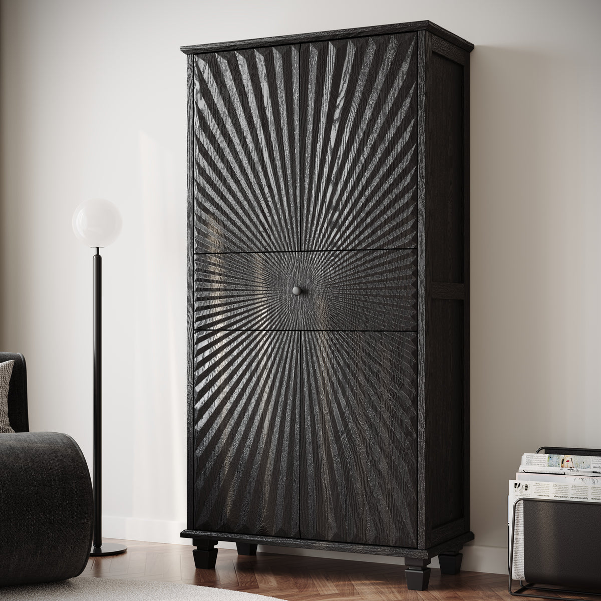 64.5'' Tall Accent 4Door Cabinet, Hollow Sideboard Buffet Cabinet