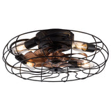19-inch black wrought-iron cage-style ceiling fan light, featuring remote