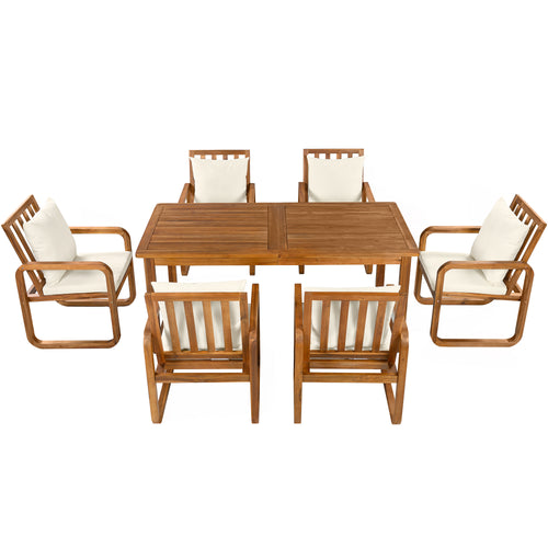 7-Piece Acacia Wood Outdoor Dining Set with Cushions