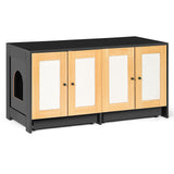 Black Double Litter Box Enclosure with Rattan Doors