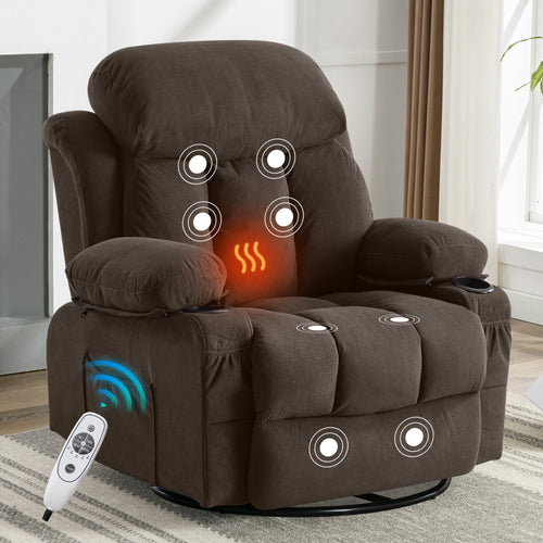 Brown Swinging Massage Recliner Sofa with USB and Cup Holders