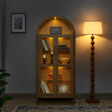 Modern Retro Wooden Storage Cabinet with Glass Partitions - Brown
