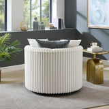 Barrel Accent Chair - Plush Corduroy - Off-White with Wheels