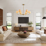 38" Gold 6-lamp Chandelier with Hand-Woven Rattan Lampshade
