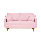 Pink Corduroy Upholstered Wooden Frame Loveseat with Arms and Toss Pillows