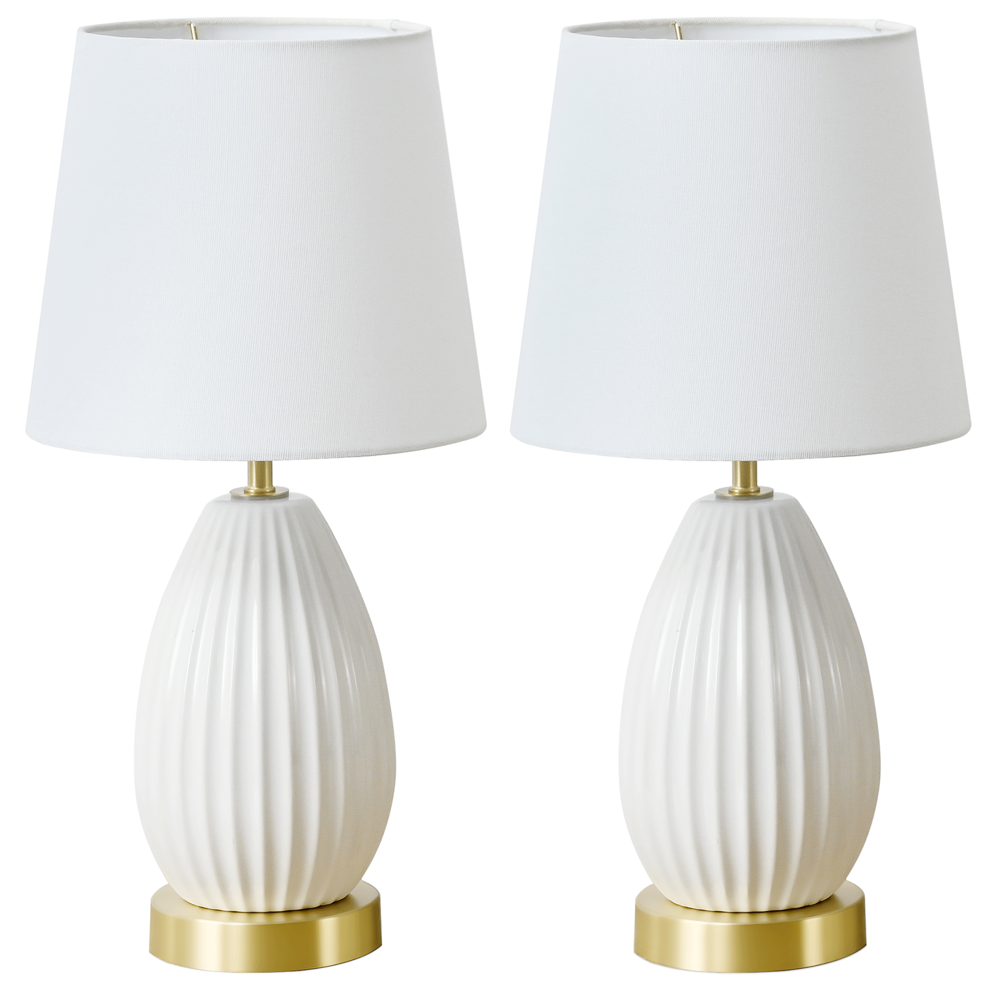 18" Table Lamps Set of 2, Antique Brass White, E26 Socket