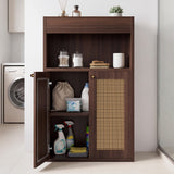Bathroom Floor Storage Cabinet 2 Rattan Doors Adjustable Shelf