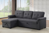 Linen Sectional Sofa with Storage Sleeper Dark Gray 84"