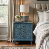 Solid Wood End Table Blue