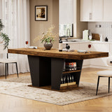 Engineered Wood Dining Table with Storage Black/Rustic Brown 44"