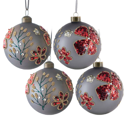 4.7" Glass Christmas Ball Ornaments Set of 4 Holiday Decorations