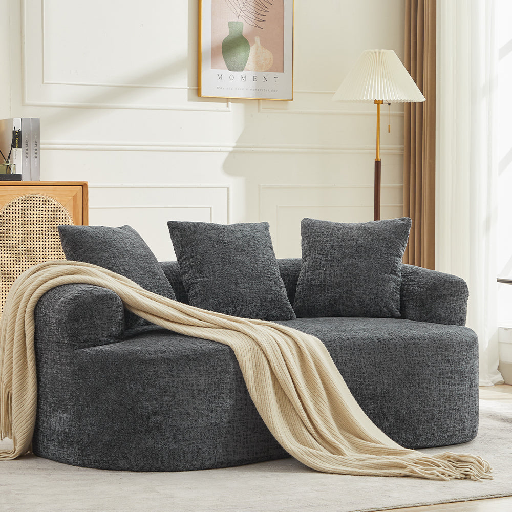 Curved Chenille Loveseat Sofa with Pillows, Deep Seat