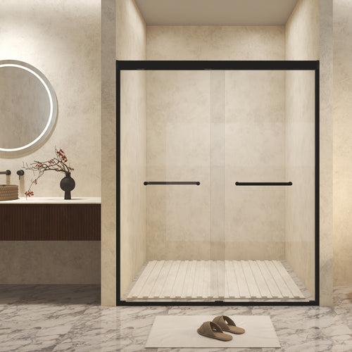 Modern Matte Black Aluminum Frame Double Sliding Shower Door, 56-60in x 72in