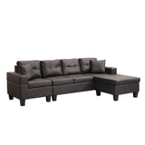 4-Seat Faux Leather Chaise Sofa with Chaise Dark Brown 96"