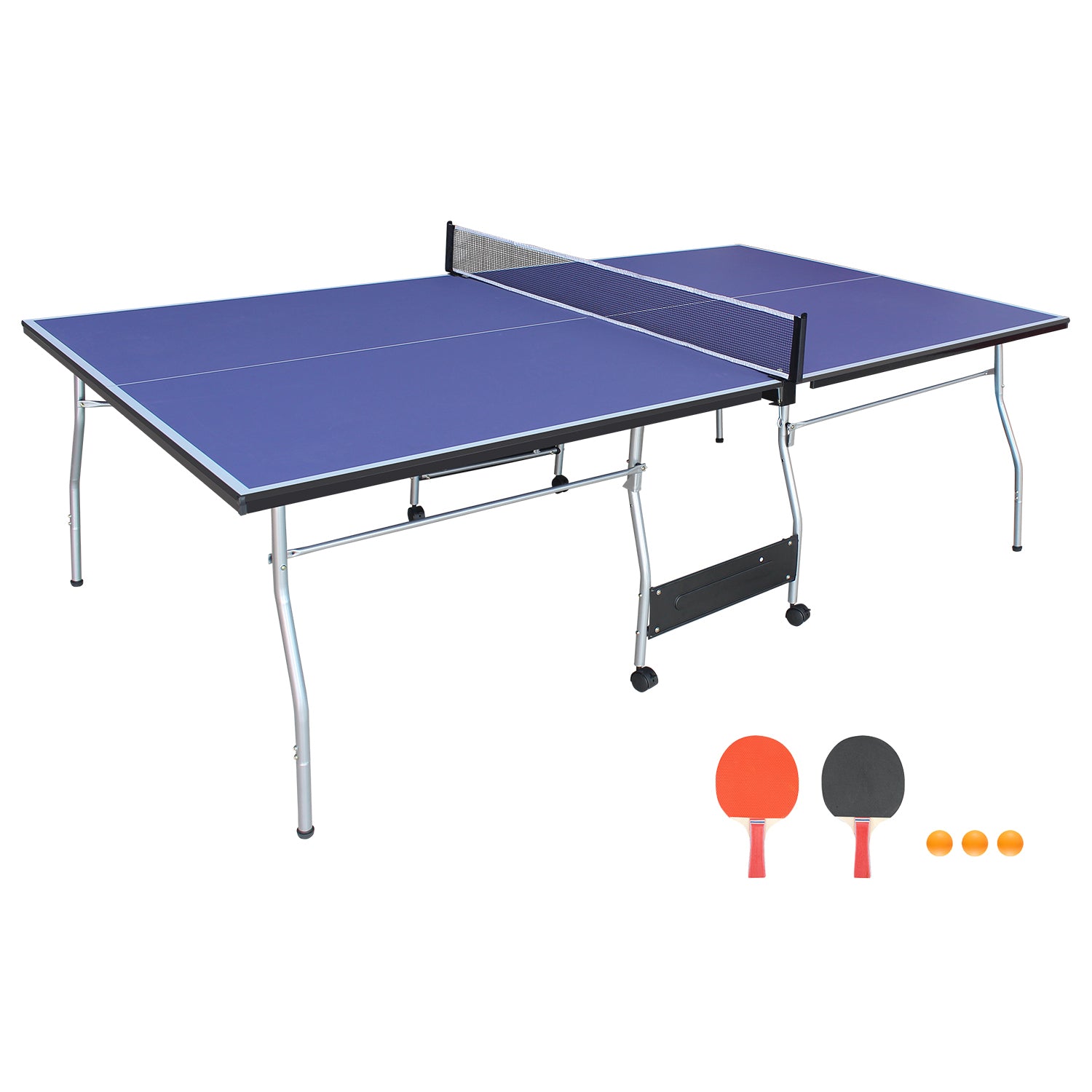 8x4.5ft Mid Size Table Tennis Table Foldable Portable Ping Pong Set With Net Paddles And Balls