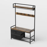 33.1" Wide Hall Tree with 2 Movable Drawers, Shoe Storage, Shelves