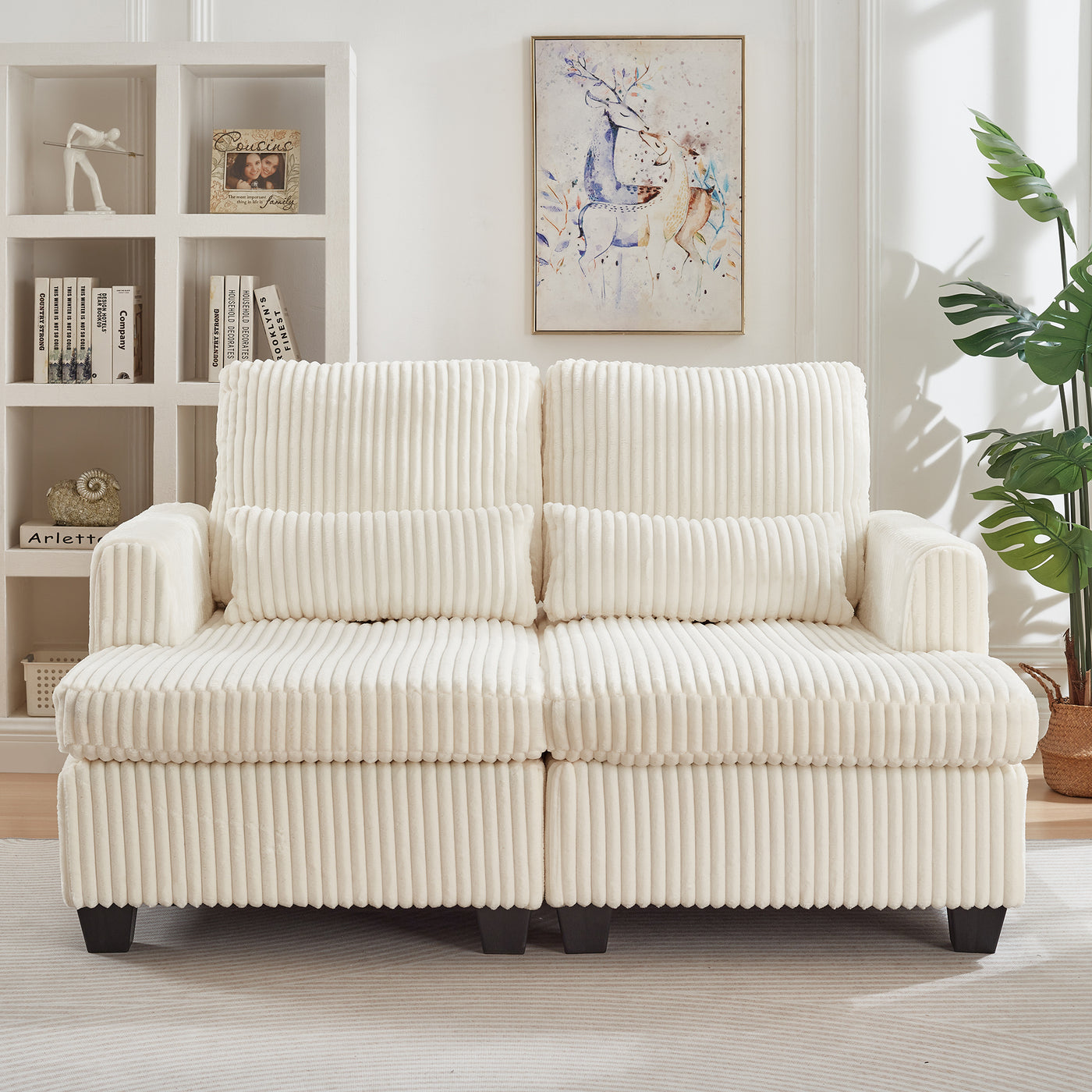 Fluffy Corduroy Loveseat with Adjustable Back