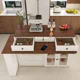 Kitchen Island with Extendable & Rotating Table, MDF with Walnut Veneer Retro De