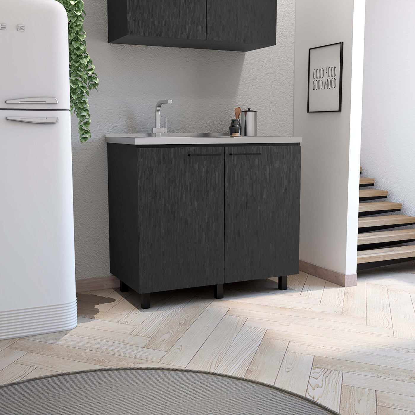 Napoles 2 Utility Sink Cabinet Stainless Steel Countertop Black