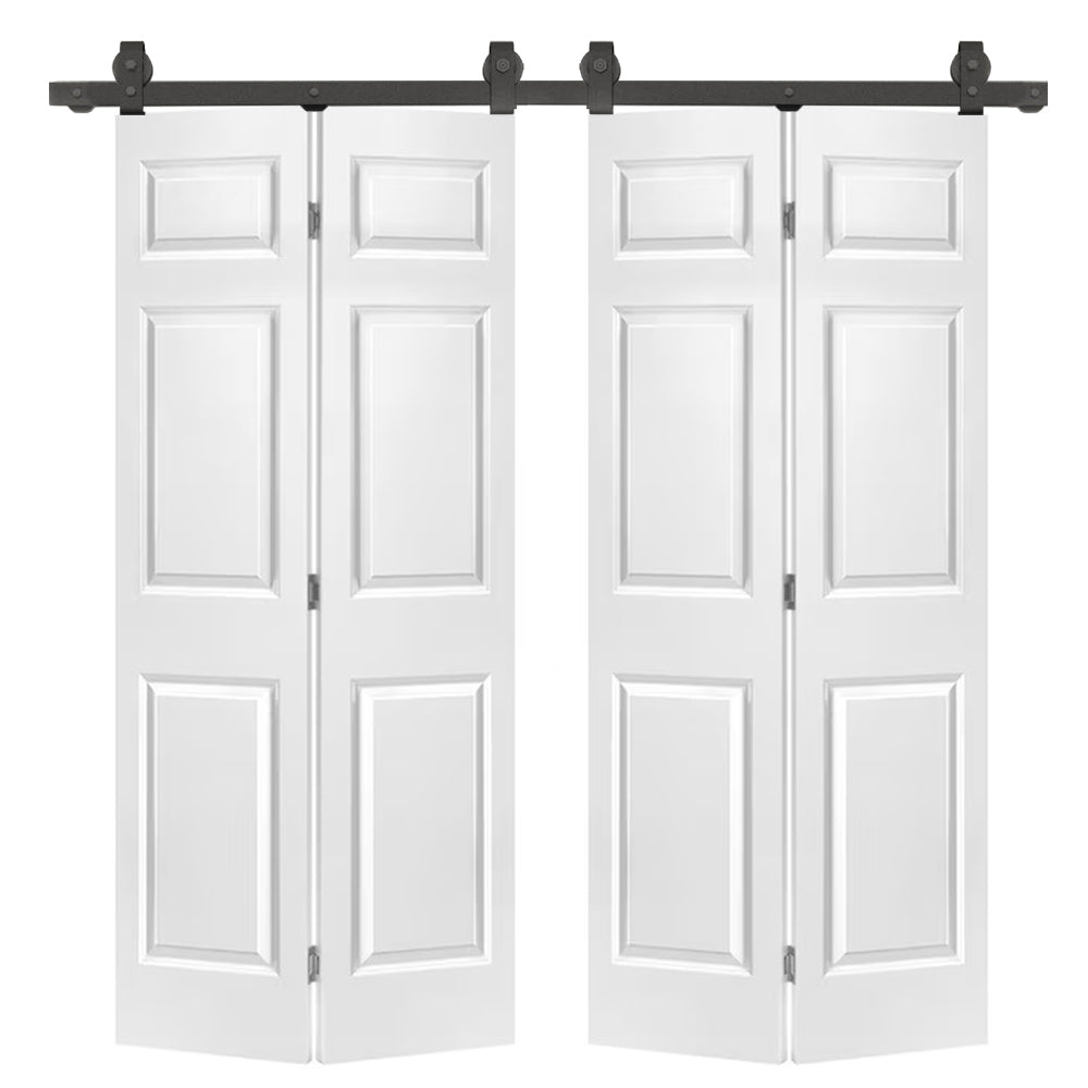 72"x80" Hollow Core 6-Panel White MDF Bi-Fold Barn Doors