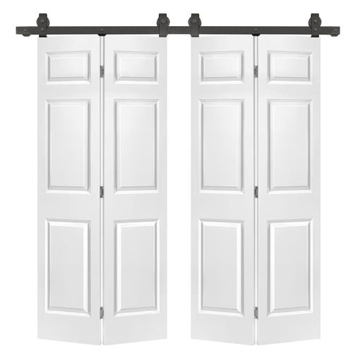 72"x80" Hollow Core 6-Panel White MDF Bi-Fold Barn Doors