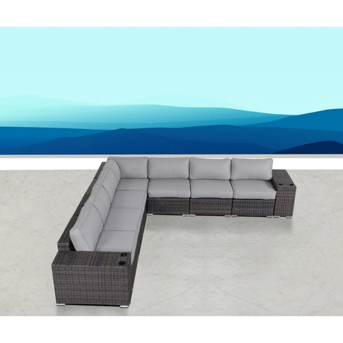 Outdoor Sectional Set HDPE Wicker Aluminum Gray 15 Cushions 2100 LB