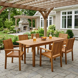 7 Pieces Acacia Wood Outdoor Dining Set s,Modern 6 Chairs 1 Large Table,Dining Furniture Set for Lawn, Backyard, Garden Deck,Poolside,Teak
