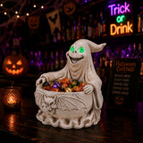 Halloween Ghost Storage Bowl Figurine, Spooky Candy Dish with LED Light for Hall